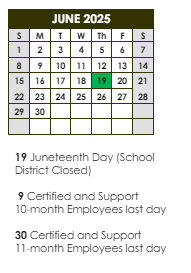 District School Academic Calendar for Park Forest Middle School for June 2025