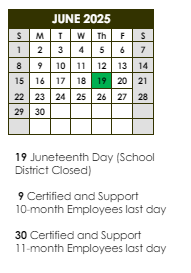 District School Academic Calendar for Northeast Elementary School for June 2025