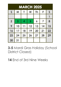 District School Academic Calendar for Labelle Aire Elementary School for March 2025