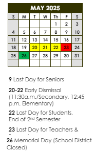 District School Academic Calendar for Park Forest Middle School for May 2025