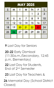 District School Academic Calendar for Villa Del Rey Elementary School for May 2025