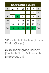 District School Academic Calendar for Labelle Aire Elementary School for November 2024