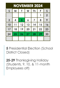 District School Academic Calendar for Sharon Hills Elementary School for November 2024