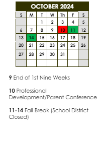 District School Academic Calendar for Capitol Middle School for October 2024