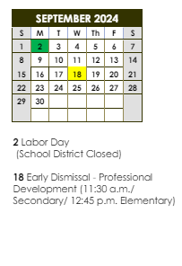 District School Academic Calendar for Broadmoor Middle School for September 2024