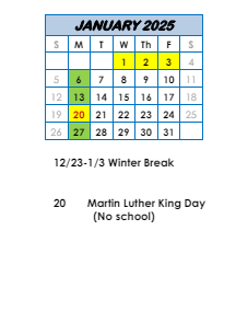 District School Academic Calendar for Avilla Elem & Middle Sch for January 2025
