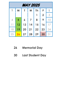 District School Academic Calendar for Avilla Elem & Middle Sch for May 2025