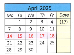 District School Academic Calendar for Agnes B. Hennessey School for April 2025