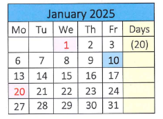District School Academic Calendar for Agnes B. Hennessey School for January 2025