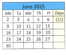 District School Academic Calendar for Agnes B. Hennessey School for June 2025