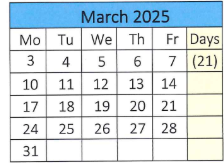 District School Academic Calendar for Agnes B. Hennessey School for March 2025