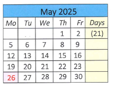 District School Academic Calendar for Agnes B. Hennessey School for May 2025