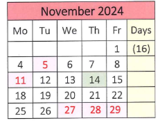 District School Academic Calendar for Agnes B. Hennessey School for November 2024