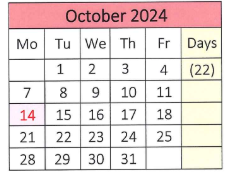 District School Academic Calendar for Agnes B. Hennessey School for October 2024