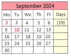 District School Academic Calendar for Agnes B. Hennessey School for September 2024