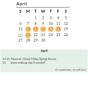 District School Academic Calendar for Ramapo High School for April 2025