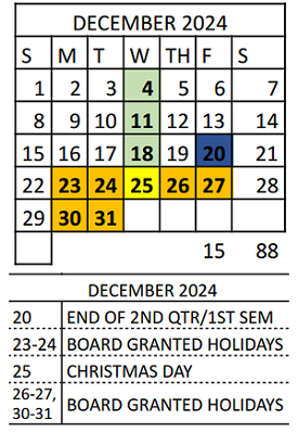 District School Academic Calendar for Vivian Adams Early Child Ctr for December 2024