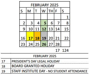 District School Academic Calendar for Vivian Adams Early Child Ctr for February 2025