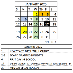 District School Academic Calendar for Vivian Adams Early Child Ctr for January 2025