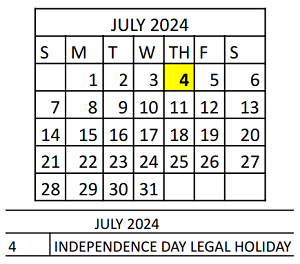 District School Academic Calendar for Vivian Adams Early Child Ctr for July 2024