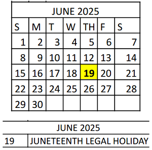 District School Academic Calendar for Vivian Adams Early Child Ctr for June 2025