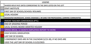 District School Academic Calendar Legend for Vivian Adams Early Child Ctr