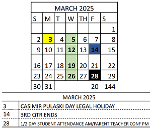District School Academic Calendar for Vivian Adams Early Child Ctr for March 2025