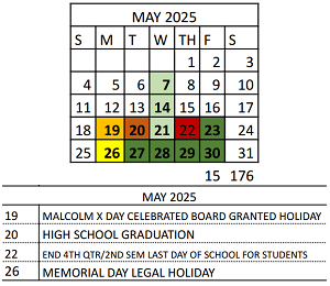 District School Academic Calendar for Vivian Adams Early Child Ctr for May 2025