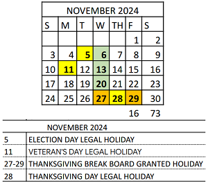 District School Academic Calendar for Vivian Adams Early Child Ctr for November 2024