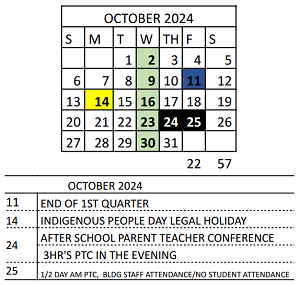 District School Academic Calendar for Vivian Adams Early Child Ctr for October 2024