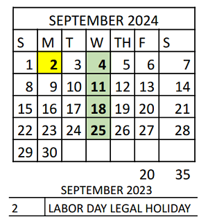 District School Academic Calendar for Vivian Adams Early Child Ctr for September 2024