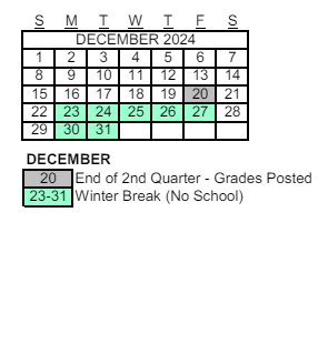 District School Academic Calendar for Evit Chandler High for December 2024
