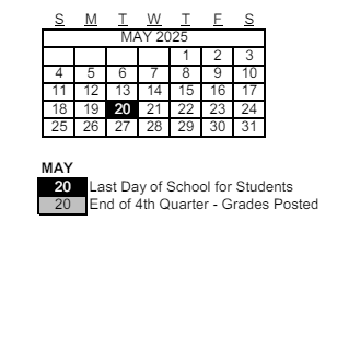 District School Academic Calendar for Evit Chandler High for May 2025