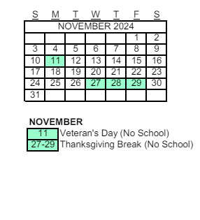 District School Academic Calendar for Evit Chandler High for November 2024