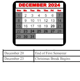 District School Academic Calendar for Matthews Elementary School for December 2024