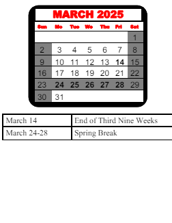 District School Academic Calendar for Matthews Elementary School for March 2025