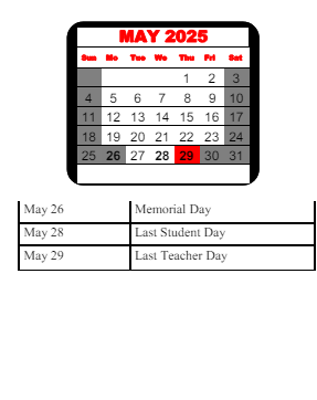 District School Academic Calendar for Matthews Elementary School for May 2025