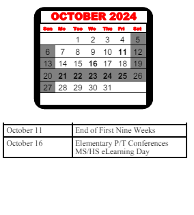 District School Academic Calendar for Matthews Elementary School for October 2024