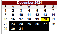 District School Academic Calendar for Van Zandt Ssa for December 2024