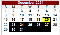 District School Academic Calendar for Edgewood Academy for December 2024