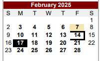 District School Academic Calendar for Bexar Co J J A E P for February 2025