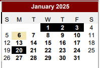 District School Academic Calendar for Van Zandt Ssa for January 2025