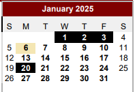 District School Academic Calendar for Bexar Co J J A E P for January 2025