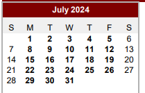 District School Academic Calendar for Van Zandt Ssa for July 2024
