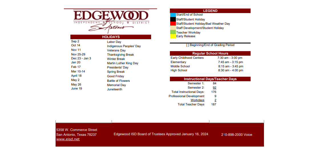 District School Academic Calendar Key for Edgewood Middle