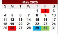 District School Academic Calendar for Van Zandt Ssa for May 2025