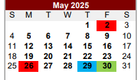 District School Academic Calendar for Bexar Co J J A E P for May 2025