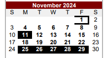 District School Academic Calendar for H B Gonzalez Elementary School for November 2024