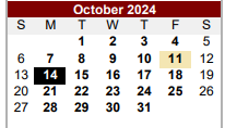 District School Academic Calendar for Van Zandt Ssa for October 2024