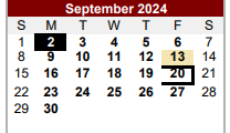 District School Academic Calendar for Stafford Elementary School for September 2024